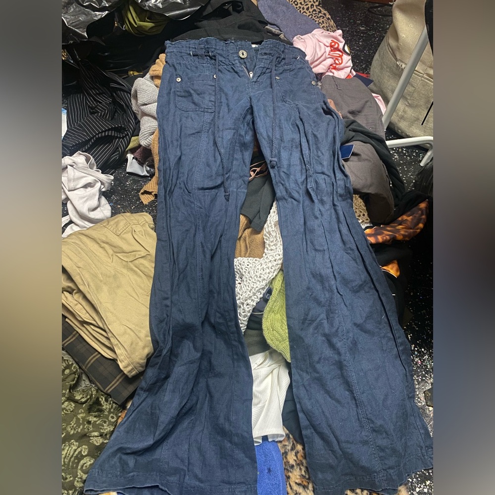 Linen blue low rise pants